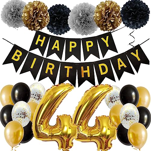 Feelairy Ballons 44. Geburtstag Deko Männer Frauen, Schwarz Gold Geburtstagsdeko 44 Jahre Mann Frau, Happy Birthday Deko Konfetti Luftballons Deko 44 Geburtstag Mann 44 Geburtstag Deko Frauen von Feelairy