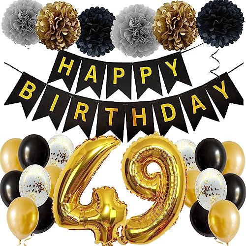 Feelairy Ballons 49. Geburtstag Deko Männer Frauen, Schwarz Gold Geburtstagsdeko 49 Jahre Mann Frau, Happy Birthday Deko Konfetti Luftballons Deko 49 Geburtstag Mann 49 Geburtstag Deko Frauen von Feelairy