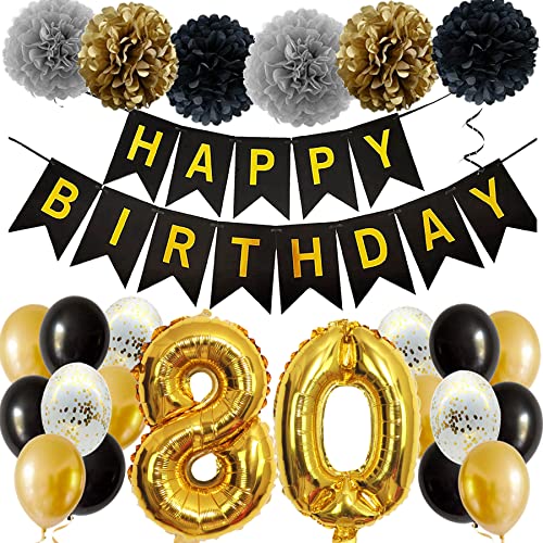 Feelairy Ballons 80. Geburtstag Deko Männer Frauen, Schwarz Gold Geburtstagsdeko 80 Jahre Mann Frau, Happy Birthday Deko Konfetti Luftballons Deko 80 Geburtstag Mann 80 Geburtstag Deko Frauen von Feelairy