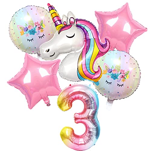 Feelairy Einhorn 3. Geburtstag Deko, Ballon Einhorn Geburtstagsdeko 3 Jahre Mädchen, Riesen Folienballon Zahl 3, Geburtstagsdeko Mädchen 3 Jahre, Luftballon 3. Geburtstag Rosa Party Dekoration von Feelairy
