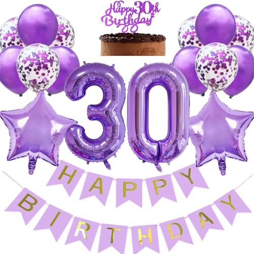 Luftballon 30. Geburtstag Frauen, Geburtstagsdeko Frau 30 Jahre Lila, Folienballon 30 Lila Ballon Deko 30. Geburtstag Frauen, Tortendeko 30 Geburtstag Frau, Ballon 30 Deko zum Geburtstag Frau von Feelairy