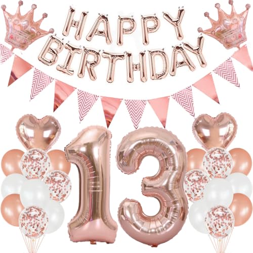 Feelairy Geburtstagsdeko 13 Jahre Mädchen, Luftballon 13. Geburtstag Deko Mädchen Set, Folienballon Zahl 13 Rosegold, Helium Ballons Happy Birthday Banner für 13. Geburtstag Mädchen Party Dekoration Feelairy Geburtstagsdeko 13 Jahre Mädchen, Luftballon 13. Geburtstag Deko Mädchen Set, Folienballon Zahl 13 Rosegold, Helium Ballons Happy Birthday Banner für 13. Geburtstag Mädchen Party Dekoration von Feelairy