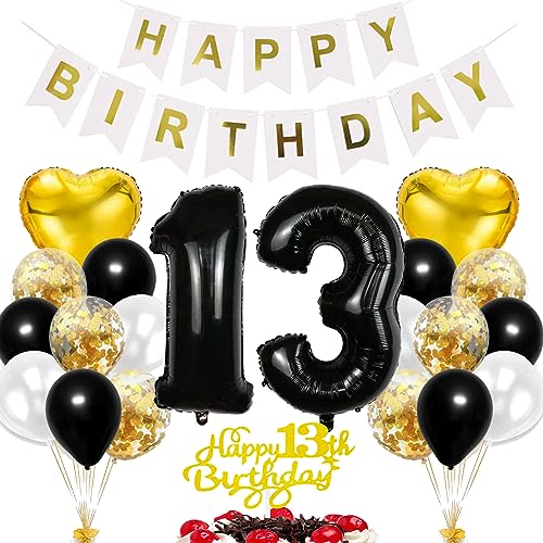 Feelairy Geburtstagsdeko 13 Jahre Mädchen, Schwarz Gold Luftballon 13. Geburtstag Deko Jungen, Tortendeko Happy 13th Birthday Deko 13 Jahre Mädchen, Ballon 13. Geburtstag Kinder Party Dekoration Set Feelairy Geburtstagsdeko 13 Jahre Mädchen, Schwarz Gold Luftballon 13. Geburtstag Deko Jungen, Tortendeko Happy 13th Birthday Deko 13 Jahre Mädchen, Ballon 13. Geburtstag Kinder Party Dekoration Set von Feelairy