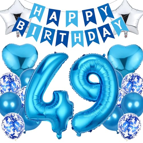 Feelairy Geburtstagsdeko 49 Jahre Mann, Luftballon 49. Geburtstag Deko Männer, Happy Birthday Deko Folienballon 49 Jahre Geburtstag Männer, Blau Ballon 49. Geburtstag Mann Party Dekoration Set von Feelairy