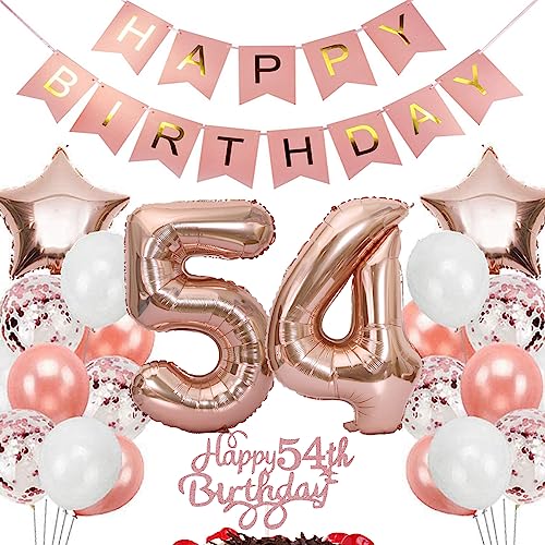 Feelairy Geburtstagsdeko 54 Jahre Frauen, Rosegold Luftballon 54. Geburtstag Deko Frau, Tortendeko Happy 54th Birthday Deko 54 Jahre Frauen, Ballon 54. Geburtstag Frau Party Dekoration Set von Feelairy