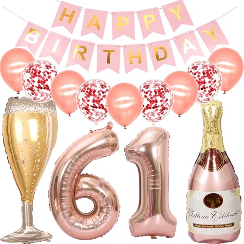 Feelairy Luftballon 61. Geburtstag Deko Frau, Rosegold Folienballon Weinflasche Sektflasche Helium Ballon Champagner Flasche, Girlande Happy Birthday Deko für Geburtstagsdeko 61 Jahre Frauen Feelairy Luftballon 61. Geburtstag Deko Frau, Rosegold Folienballon Weinflasche Sektflasche Helium Ballon Champagner Flasche, Girlande Happy Birthday Deko für Geburtstagsdeko 61 Jahre Frauen von Feelairy