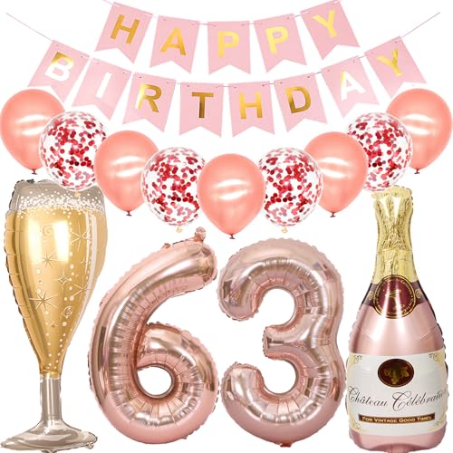 Feelairy Luftballon 63. Geburtstag Deko Frau, Rosegold Folienballon Weinflasche Sektflasche Helium Ballon Champagner Flasche, Girlande Happy Birthday Deko für Geburtstagsdeko 63 Jahre Frauen Feelairy Luftballon 63. Geburtstag Deko Frau, Rosegold Folienballon Weinflasche Sektflasche Helium Ballon Champagner Flasche, Girlande Happy Birthday Deko für Geburtstagsdeko 63 Jahre Frauen von Feelairy