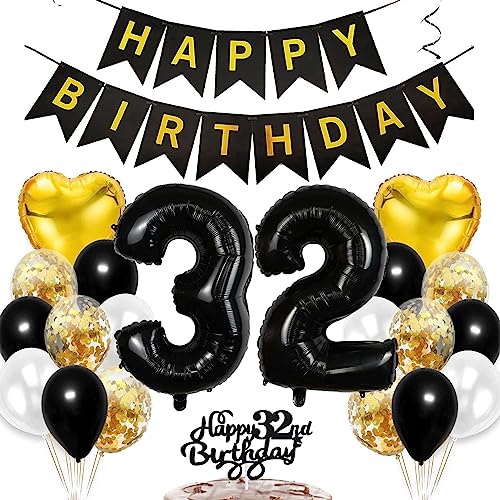 Feelairy Geburtstagsdeko 32 Jahre Frauen, Luftballon 32. Geburtstag Deko Männer, Schwarz Gold Tortendeko Happy 32th Birthday Deko 32 Jahre Frau, Ballon 32. Geburtstag Mann Party Dekoration Set Feelairy Geburtstagsdeko 32 Jahre Frauen, Luftballon 32. Geburtstag Deko Männer, Schwarz Gold Tortendeko Happy 32th Birthday Deko 32 Jahre Frau, Ballon 32. Geburtstag Mann Party Dekoration Set von Feelairy