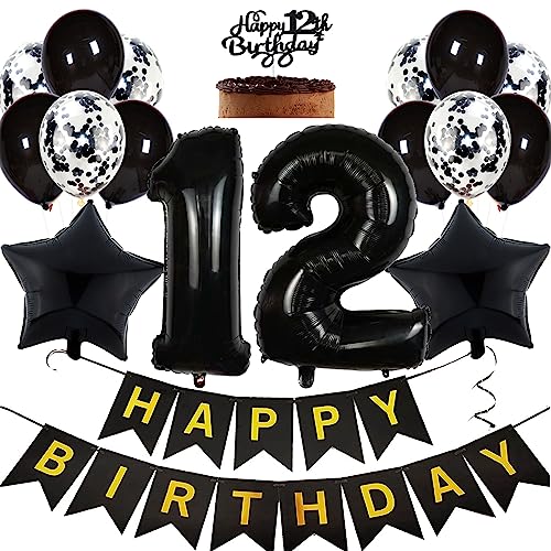 Feelairy Geburtstagsdeko 12 Jahre Junge, Luftballon 12. Geburtstag Deko Mädchen, Schwarz Tortendeko Happy 12th Birthday Deko 12 Jahre Mädchen, Ballon 12. Geburtstag Party Dekoration Set Feelairy Geburtstagsdeko 12 Jahre Junge, Luftballon 12. Geburtstag Deko Mädchen, Schwarz Tortendeko Happy 12th Birthday Deko 12 Jahre Mädchen, Ballon 12. Geburtstag Party Dekoration Set von Feelairy