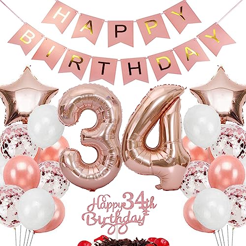 Feelairy Geburtstagsdeko 34 Jahre Frauen, Rosegold Luftballon 34. Geburtstag Deko Frau, Tortendeko Happy 34th Birthday Deko 34 Jahre Frauen, Ballon 34. Geburtstag Frau Party Dekoration Set Feelairy Geburtstagsdeko 34 Jahre Frauen, Rosegold Luftballon 34. Geburtstag Deko Frau, Tortendeko Happy 34th Birthday Deko 34 Jahre Frauen, Ballon 34. Geburtstag Frau Party Dekoration Set von Feelairy