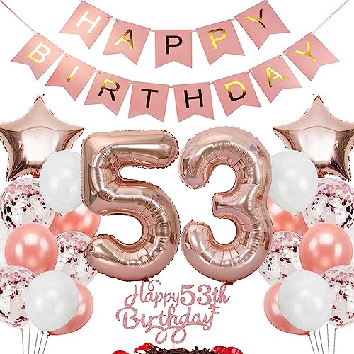 Feelairy Geburtstagsdeko 53 Jahre Frauen, Rosegold Luftballon 53. Geburtstag Deko Frau, Tortendeko Happy 53th Birthday Deko 53 Jahre Frauen, Ballon 53. Geburtstag Frau Party Dekoration Set von Feelairy