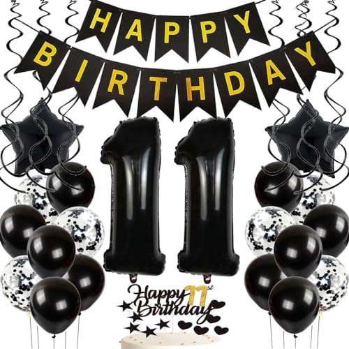 Feelairyspiral + balloon black, Luftballon 10. Geburtstag Deko Mädchen, Schwarz Gold Tortendeko Happy 10th Birthday Deko 10 Jahre Mädchen, Ballon 11. Geburtstag Party Dekoration Set von Feelairy