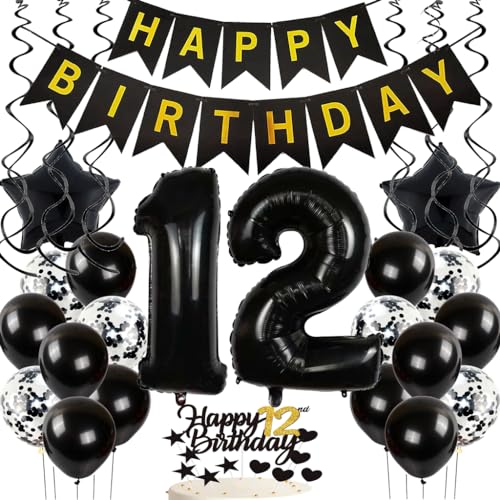 Feelairyspiral + balloon black, Luftballon 10. Geburtstag Deko Mädchen, Schwarz Gold Tortendeko Happy 10th Birthday Deko 10 Jahre Mädchen, Ballon 12. Geburtstag Party Dekoration Set von Feelairy