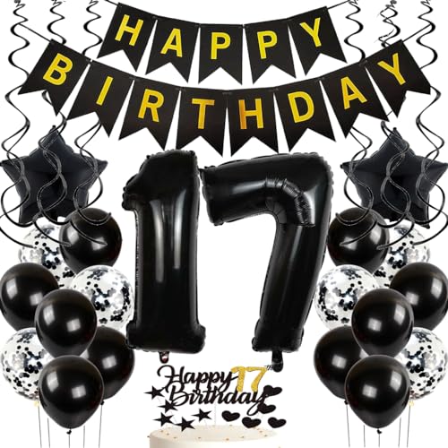 Feelairyspiral + balloon black, Luftballon 10. Geburtstag Deko Mädchen, Schwarz Gold Tortendeko Happy 10th Birthday Deko 10 Jahre Mädchen, Ballon 17. Geburtstag Party Dekoration Set von Feelairy
