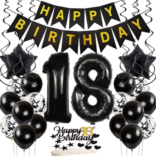 Feelairyspiral + balloon black, Luftballon 10. Geburtstag Deko Mädchen, Schwarz Gold Tortendeko Happy 10th Birthday Deko 10 Jahre Mädchen, Ballon 18. Geburtstag Party Dekoration Set von Feelairy