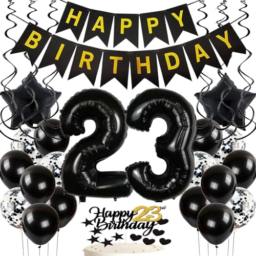 Feelairyspiral + balloon black, Luftballon 10. Geburtstag Deko Mädchen, Schwarz Gold Tortendeko Happy 10th Birthday Deko 10 Jahre Mädchen, Ballon 23. Geburtstag Party Dekoration Set von Feelairy
