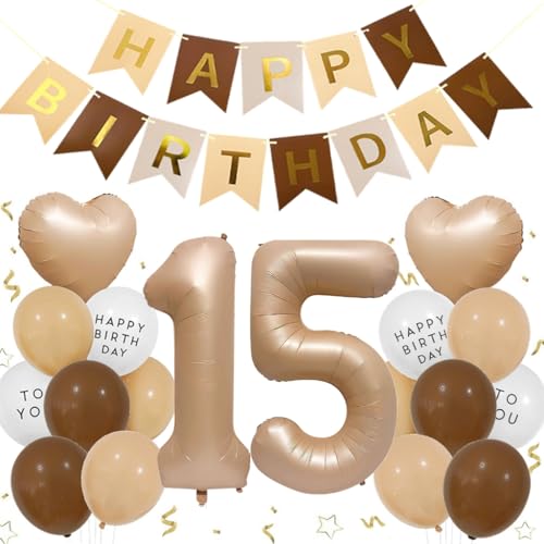 Luftballon 15. Geburtstag Mädchen, Folienballon 15 Braun Deko 15. Geburtstag Junge, Geburtstagsdeko Beige Braun Ballons Beige Aprikose Herz Ballons Happy Birthday Deko für 15 Jahre Mädchen Junge Luftballon 15. Geburtstag Mädchen, Folienballon 15 Braun Deko 15. Geburtstag Junge, Geburtstagsdeko Beige Braun Ballons Beige Aprikose Herz Ballons Happy Birthday Deko für 15 Jahre Mädchen Junge von Feelairy