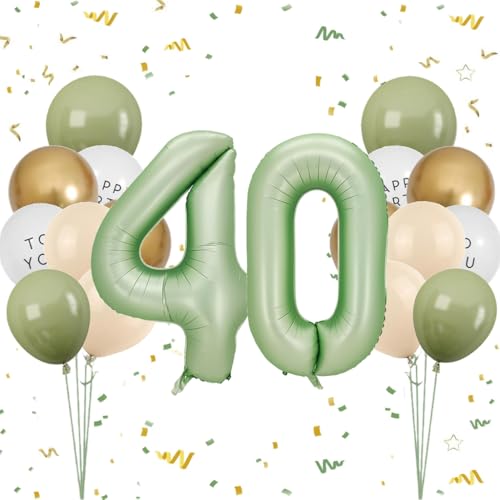 Luftballon 40. Geburtstag Frauen, Salbeigrün Zahl 40 Luftballon Happy Birthday Deko 40 Jahre Party Deko, Latexballons Olive Grün Gold Ballons 40 Grün, Olivgrün Geburtstagsdeko 40 Jahre Mann Frau von Feelairy