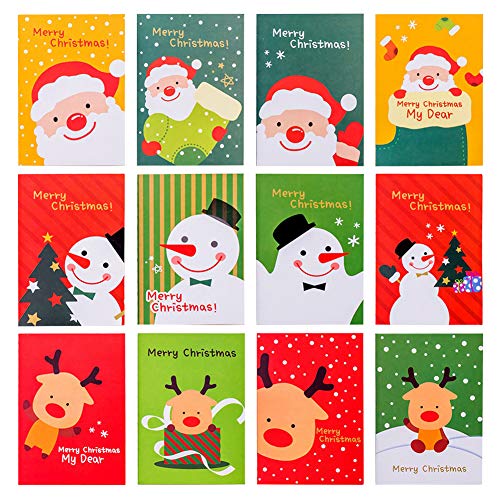 30 Stücke Mini Weihnachten Notizblöcke Kinder Tragbare Tasche Notebooks Weihnachtsmann, Schneemann, Rentier Muster Notizbuch Große Strumpf Party Beutetasche Füllstoffe für Mädchen Jungen, 12 Stil von Feelava