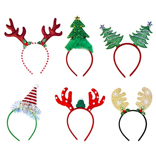 Feelava Weihnachten Stirnband,6 Arten Rentiergeweih Spaß Weihnachtsbaum Weihnachtsmütze Kopfbedeckung für Kinder Erwachsene,Weihnachtsfeiertag liefert Zubehör Gefälligkeiten von Feelava