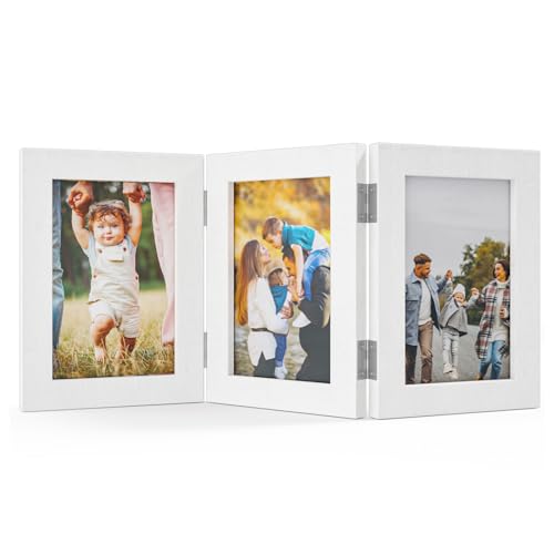 Feelhap Bilderrahmen Collage Holz Weiß 3 Bilderrahmen Holz für 3 Fotos Dreifach Faltbarer Rahmen Aufklappbar Fotorahmen Portraitrahmen Rahmen Frame Familie Hochzeit Geschenke von Feelhap