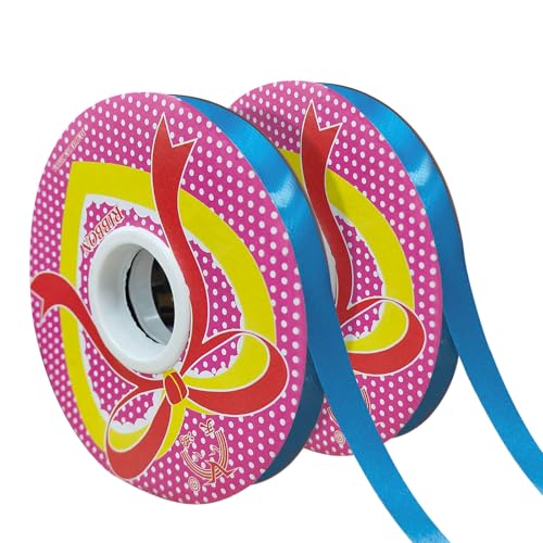 Feelorna 2 Rollen Bänder zum Verpacken von Geschenken, 45 m, blaues Ringelband, 1,2 cm, vielseitiges doppelseitiges Band für Partydekorationen, Hochzeiten, Geschenkverpackungen (blau) von Feelorna