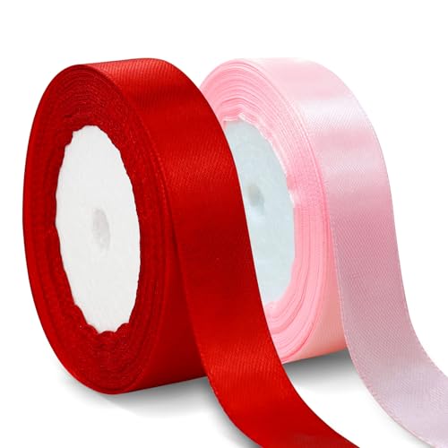 Feelorna 2 Rollen Satinbänder, 1,2 cm x 22 m, Ballonband für Bastelarbeiten, dünnes, einfarbiges Band zum Verpacken von Geschenken, glatte Seidenbänder für Hochzeit, Party, Dekoration (Rosa, Rot) Feelorna 2 Rollen Satinbänder, 1,2 cm x 22 m, Ballonband für Bastelarbeiten, dünnes, einfarbiges Band zum Verpacken von Geschenken, glatte Seidenbänder für Hochzeit, Party, Dekoration (Rosa, Rot) von Feelorna