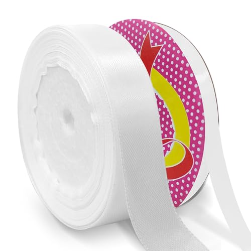 Feelorna 2 Rollen Satinbänder, doppelseitiges Polyesterband für Bastelarbeiten, dünnes Stoffband für Hochzeitsfeier, glatte Geburtstagsbänder zum Verpacken von Geschenken (weiß) von Feelorna