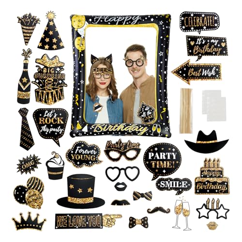 Feelorna 36 Stück Foto Requisiten und 1 Stück Aufblasbarer Rahmen, Fotobox Accessoires für Geburtstag Deko und Selfie-Rahmen, schwarz-goldene Party Foto Booth Requisiten Dekoration Feelorna 36 Stück Foto Requisiten und 1 Stück Aufblasbarer Rahmen, Fotobox Accessoires für Geburtstag Deko und Selfie-Rahmen, schwarz-goldene Party Foto Booth Requisiten Dekoration von Feelorna