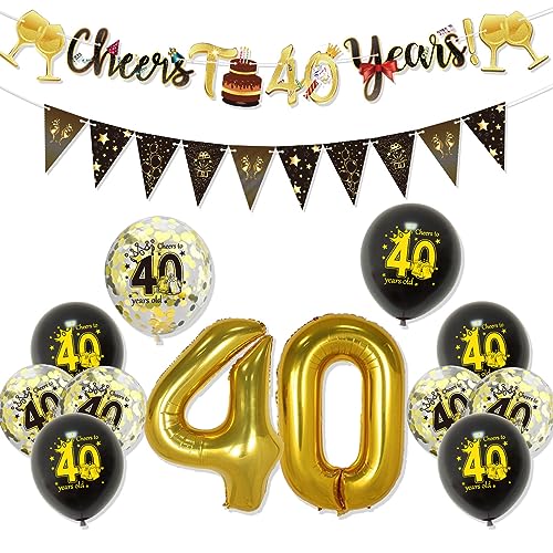 Feelorna Schwarz Gold Happy Birthday Banner Luftballons, Geburtstagsfeier Wimpelkette Flaggen Luftballons Dekorationen Kit für Männer Frauen Geburtstag Party Supplies (40, Schwarz Gold) von Feelorna