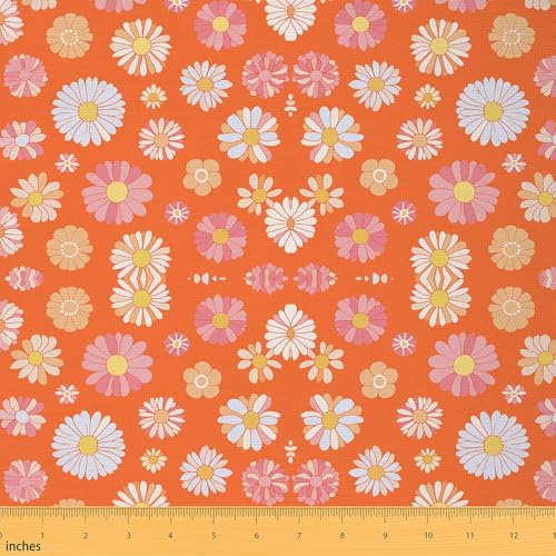 60S 70S Groovy Fabric by The Yard Retro Hippie Flower Decorative Waterproof Outdoor Fabric Vintage Boho Plant Floral Polsterstoff für Stühle Botanische Blüte Orange Outdoor Stoff 9,1 m von Feelyou