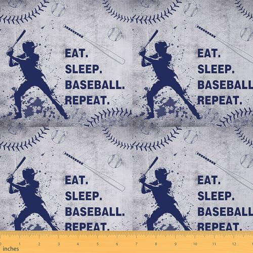 Feelyou Baseballstoff für Jungen, Motiv: Eat Sleep Baseball, dekorativ, wasserdicht, Outdoor-Stoff, 91 cm, Baseballspieler, Sportthema, Polsterstoff für Stühle, blau, Batikstoff, Outdoor-Stoff von Feelyou