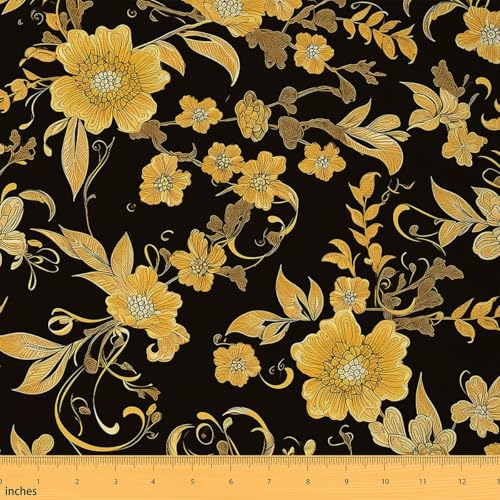 Feelyou Blumenstoff von The Yard Blumenstoff, 91 cm, Blumenmuster, botanisch, dekorativ, wasserdicht, für den Außenbereich, schwarz / gelb, Polsterstoff für Stühle, Mode, Luxus, DIY, Reupholstery von Feelyou