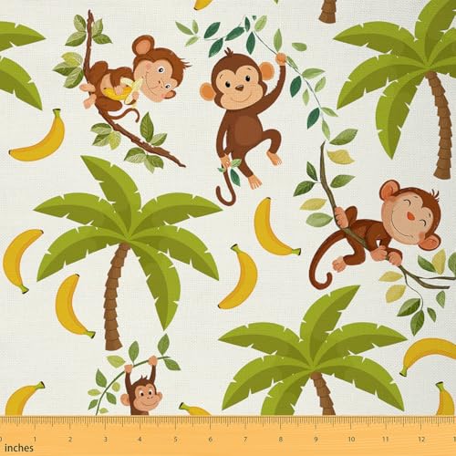 Feelyou Cartoon Monkeys Stoff by The Yard, Tropische Palme Banane Natur Thema Polsterstoff für Stühle und Home DIY Projekte, Blätter Muster Dekorativ Wasserdicht Outdoor Stoff, 4,5 Meter von Feelyou