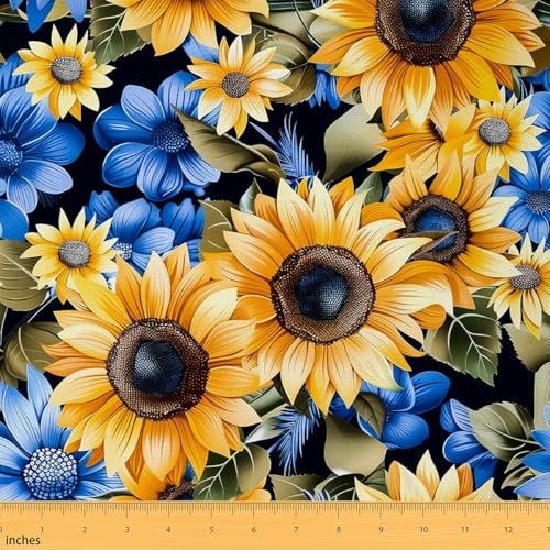 Feelyou Dekorativer wasserdichter Outdoor-Stoff mit Sonnenblumen-Motiv, 91 cm, Blumenmuster, blau, gelb, Polsterstoff für Stühle, Outdoor-Stoff, Outdoor-Stoff Feelyou Dekorativer wasserdichter Outdoor-Stoff mit Sonnenblumen-Motiv, 91 cm, Blumenmuster, blau, gelb, Polsterstoff für Stühle, Outdoor-Stoff, Outdoor-Stoff von Feelyou