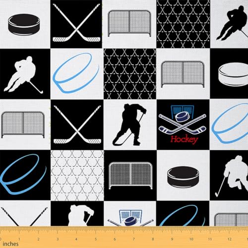 Feelyou Eishockey-Stoff für Kinder, 91 cm, dekoratives wasserdichtes Outdoor-Gewebe, Hockeyspieler, Polsterstoff für Stühle, blau, weiß, schwarz, kariert, Outdoor-Stoff Feelyou Eishockey-Stoff für Kinder, 91 cm, dekoratives wasserdichtes Outdoor-Gewebe, Hockeyspieler, Polsterstoff für Stühle, blau, weiß, schwarz, kariert, Outdoor-Stoff von Feelyou