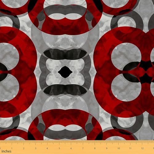 Feelyou Geometrischer Polsterstoff von The Yard, rot-grauer Kreis-Geometrie-Reupolsterstoff für Stühle, abstrakte Kunst, dekorativer wasserdichter Outdoor-Stoff, 2 Meter von Feelyou