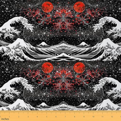 Feelyou Japanischer Wellenstoff, 91 cm, Kirschblüten, dekorativ, wasserdicht, für den Außenbereich, japanischer Stil, Heimdekoration, Polsterstoff, rote Sonne, japanisches Ukiyoe-Thema, DIY Feelyou Japanischer Wellenstoff, 91 cm, Kirschblüten, dekorativ, wasserdicht, für den Außenbereich, japanischer Stil, Heimdekoration, Polsterstoff, rote Sonne, japanisches Ukiyoe-Thema, DIY von Feelyou