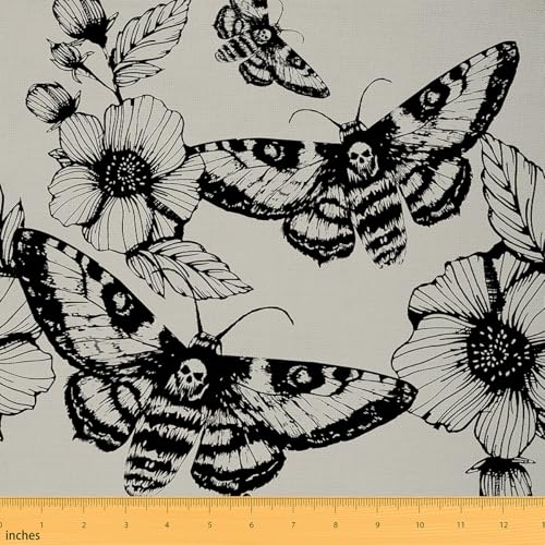 Feelyou Motten-Totenkopf-Polsterstoff von The Yard, Boho-Motten-Blumen-Outdoor-Stoff von The Yard, böhmisches Tier-Skelett, dekorativer Stoff für Polster- und Heimwerker-Projekte, 91 cm, Schwarzgrau Feelyou Motten-Totenkopf-Polsterstoff von The Yard, Boho-Motten-Blumen-Outdoor-Stoff von The Yard, böhmisches Tier-Skelett, dekorativer Stoff für Polster- und Heimwerker-Projekte, 91 cm, Schwarzgrau von Feelyou