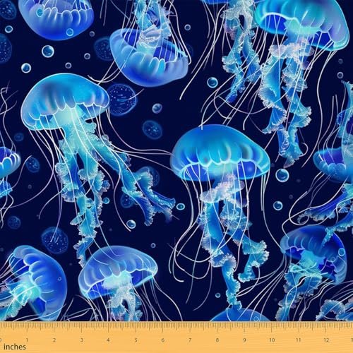 Feelyou Quallen Stoff by The Yard, Ocean Sea Creature Underwater World Polsterstoff für Stühle, Marine Life Sealife Dekorative für Polster und Home DIY Projekte, 1 Yard, Blau Feelyou Quallen Stoff by The Yard, Ocean Sea Creature Underwater World Polsterstoff für Stühle, Marine Life Sealife Dekorative für Polster und Home DIY Projekte, 1 Yard, Blau von Feelyou