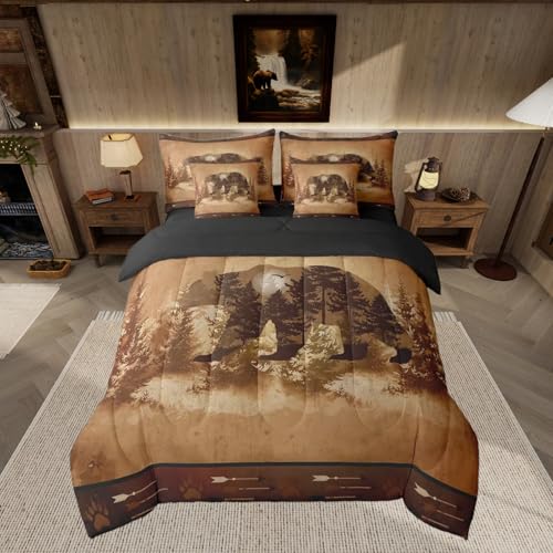 Feelyou Rustikales Bettdecken-Set mit Laken, Doppelbettgröße, für Kinder, Wildtiere, Bauernhaus, Bett in einer Tasche, für Jungen, Mädchen, Teenager, Natur, Wildtiere, Wolle, Jagd, 7-teiliges von Feelyou