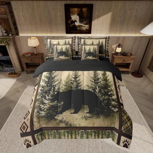 Feelyou Rustikales Bettdecken-Set mit Laken, Doppelbettgröße, für Kinder, Wildtiere, Bauernhaus, Bett in einer Tasche, für Jungen, Mädchen, Teenager, Natur, Wildtiere, Wolle, Jagd, 7-teiliges von Feelyou