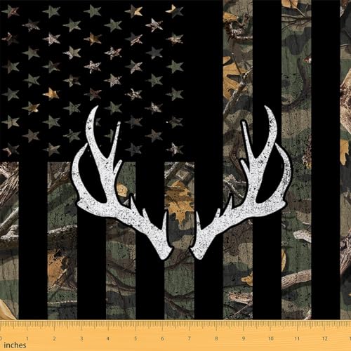 Feelyou Stoff mit amerikanischer Flagge, 91 cm, niedlicher Hirsch-Polsterstoff für Stühle, Hirsch, Jagd, dekorativ, wasserdicht, Outdoor-Stoff, Geweih, Stoff für Zuhause, DIY-Projekte, westliches von Feelyou