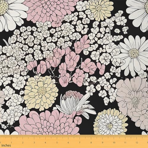 Feelyou Vintage Flower Fabric by The Yard Floral Polsterstoff für Stühle, Garten Frühling Dekorativer wasserdichter Outdoor-Stoff, 91 cm Polyester von Feelyou