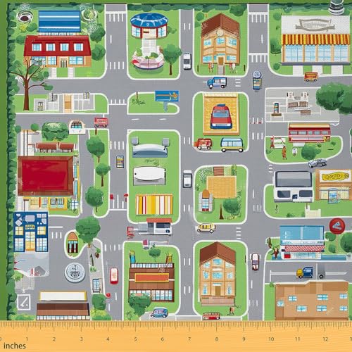 Feelyou Wasserdichter Outdoor-Stoff mit Cartoon-Autos, 91 cm, Cartoon-Straßenszene, Stoff für Kinder, Erwachsene, Jungen, Mädchen, grün-grau, Polsterstoff für Stühle, Stadt-Szene, Reupolsterstoff Feelyou Wasserdichter Outdoor-Stoff mit Cartoon-Autos, 91 cm, Cartoon-Straßenszene, Stoff für Kinder, Erwachsene, Jungen, Mädchen, grün-grau, Polsterstoff für Stühle, Stadt-Szene, Reupolsterstoff von Feelyou