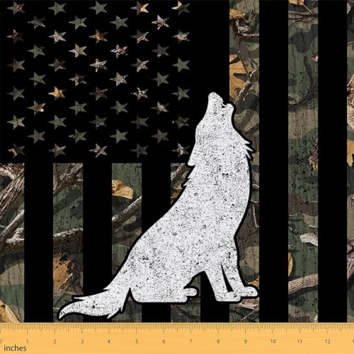 Feelyou Wolf-Gewebe, 91 cm, amerikanische Flagge, Polsterstoff für Stühle, Wölfe, heulend, dekorativ, wasserdicht, Outdoor-Stoff, Tierwölfe, Stoff für Zuhause, DIY-Projekte, Berg, Mond, Wolf von Feelyou