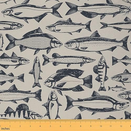 Fisch-Polsterstoff von The Yard, Barsch Big Fish Reupholstery Stoff für Stühle, Angeln und Jagd, Fischer, Fischmann, Raum, dekorativer Stoff für Outdoor- und Heim-DIY-Projekte, 91 cm, Blau von Feelyou