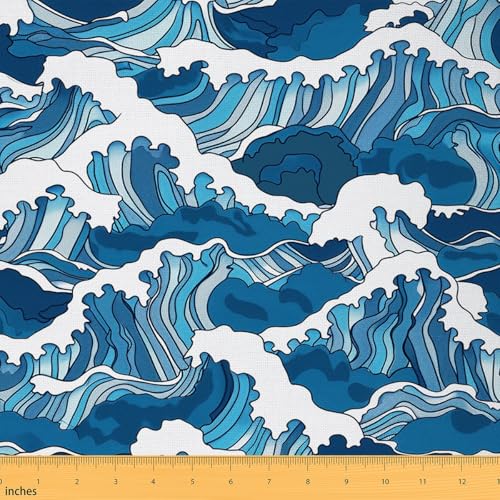 Ocean Wave Polsterstoff für Stühle, japanischer Stil, Hokusai Outdoor-Stoff pro Yard, exotisches Meeres-Marine-Kunstwerk, dekorativer Stoff für Polstermöbel und Heimwerker-Projekte, 4,5 m, Blau / Weiß Ocean Wave Polsterstoff für Stühle, japanischer Stil, Hokusai Outdoor-Stoff pro Yard, exotisches Meeres-Marine-Kunstwerk, dekorativer Stoff für Polstermöbel und Heimwerker-Projekte, 4,5 m, Blau / Weiß von Feelyou