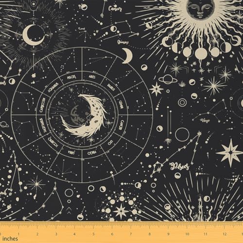 Sun Moon Polsterstoff für Stühle, Boho Weltraum Konstellation Outdoor Stoff von The Yard, Bohemian Universe Galaxy Dekorativer Stoff für Polsterung und Home DIY Projekte, 1 Yard, Beige Schwarz Sun Moon Polsterstoff für Stühle, Boho Weltraum Konstellation Outdoor Stoff von The Yard, Bohemian Universe Galaxy Dekorativer Stoff für Polsterung und Home DIY Projekte, 1 Yard, Beige Schwarz von Feelyou