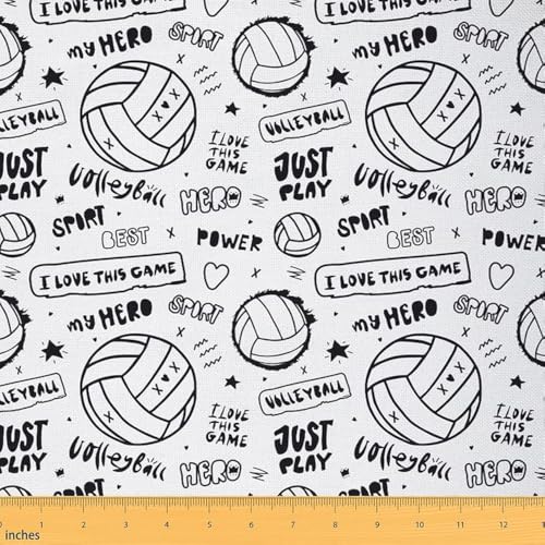Volleyball-Polsterstoff für Stühle, Couch, Gaming-Sport, Outdoor-Stoff pro Yard, Ballspiele, Geschenk für Volleyball-Liebhaber, 2 Yards, Weiß von Feelyou